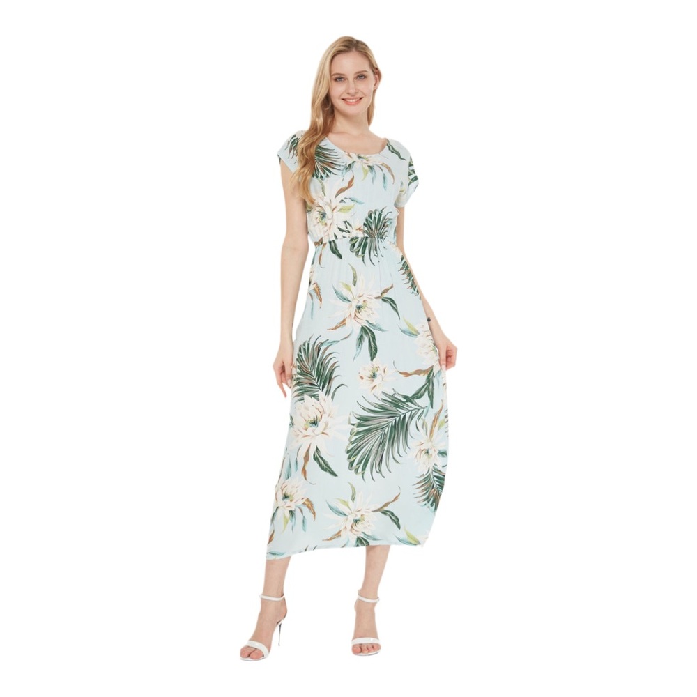 Hawaii Hangover Women's Cap Sleeve Simple Dress Wispy Cereus Light Blue 2XL Boho
